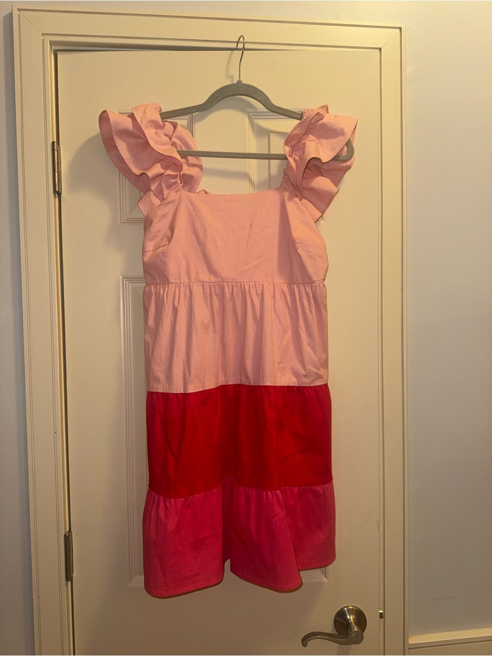 LC Lauren Conrad Pink and Red Tiered Ruffle Strap Dress